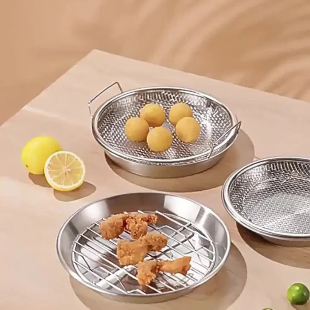 Stainless Steel Frying Rack With Tray Foldable Mesh Basket For Oil Draining