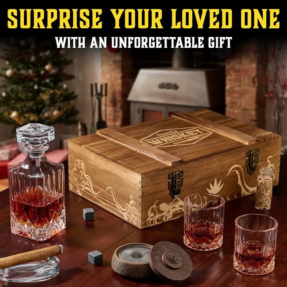 ZUIDID Whiskey Gift Set 14 Pcs Decanter Wooden Box With Glasses