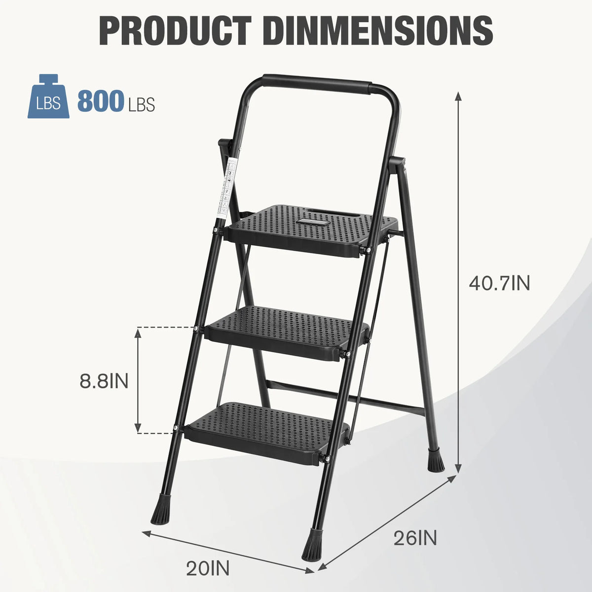 JHK Folding 2/3 Step Ladder Stool Anti Slip Pedal 800lbs