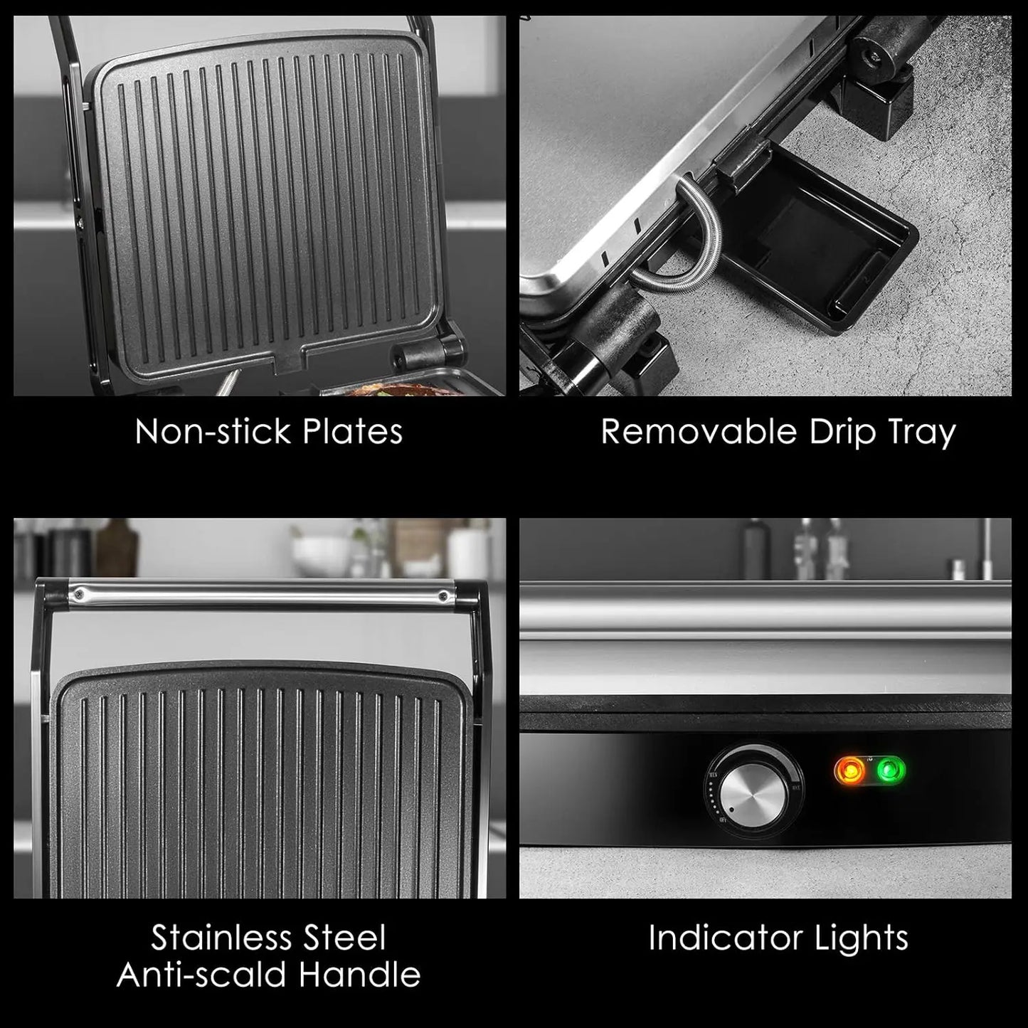 1200W Panini Press Grill With Adjustable Temperature