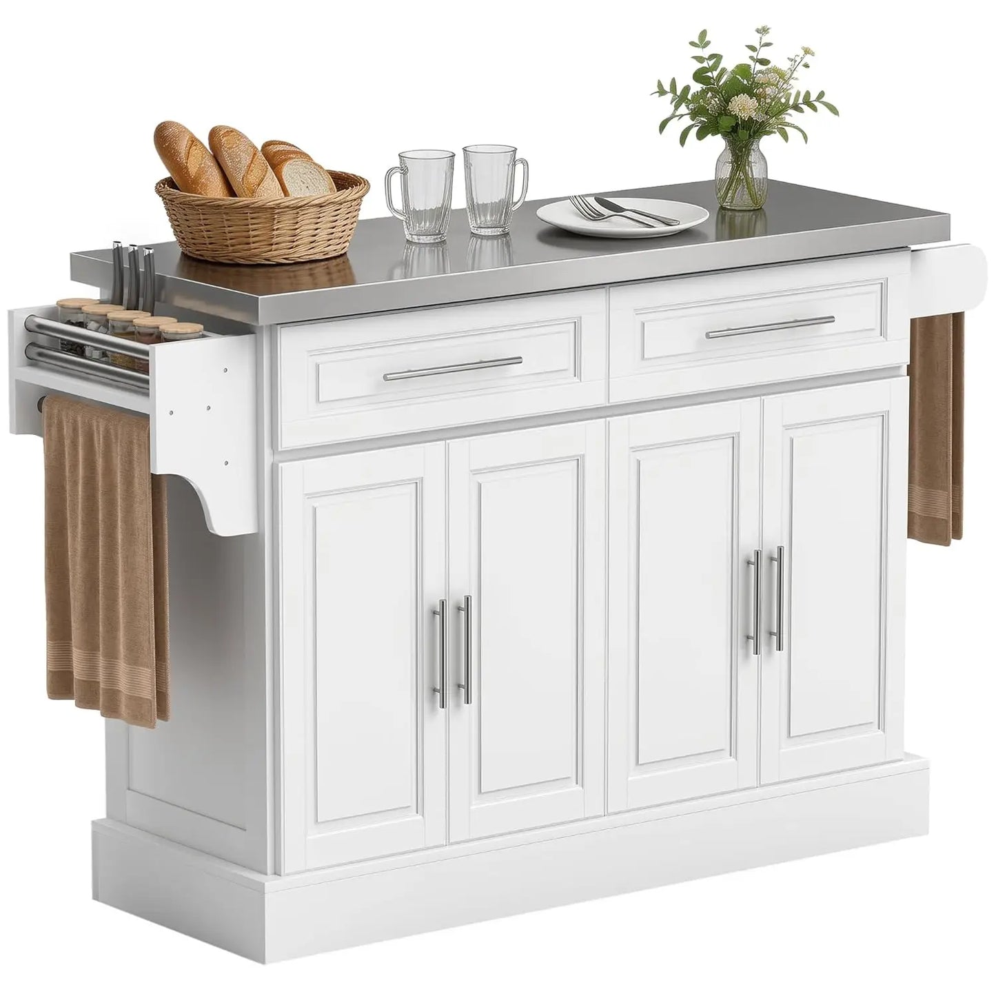 Rolling Kitchen Cart With Stainless Steel Top And Shelves