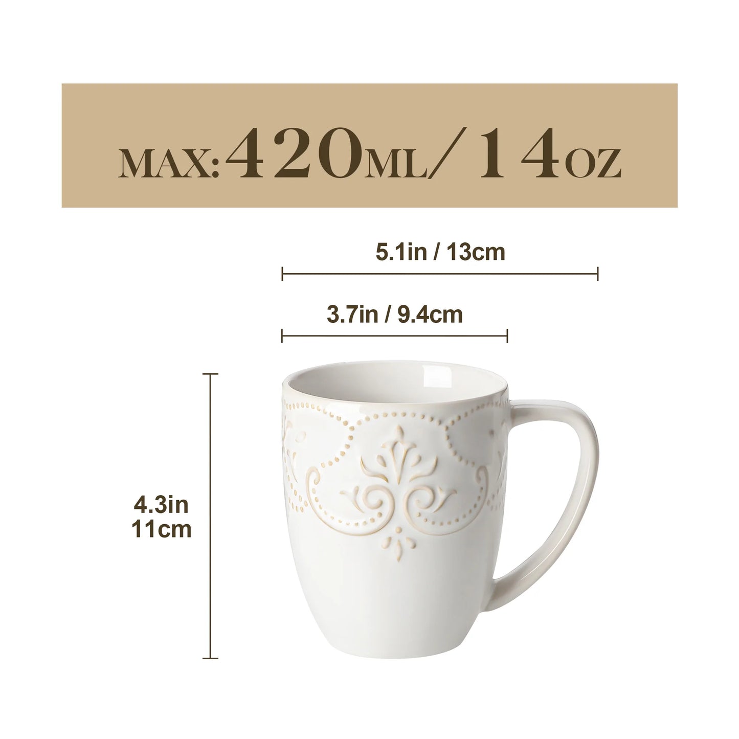 Malacasa Giselle Vintage Embossed Porcelain Coffee Cup Set