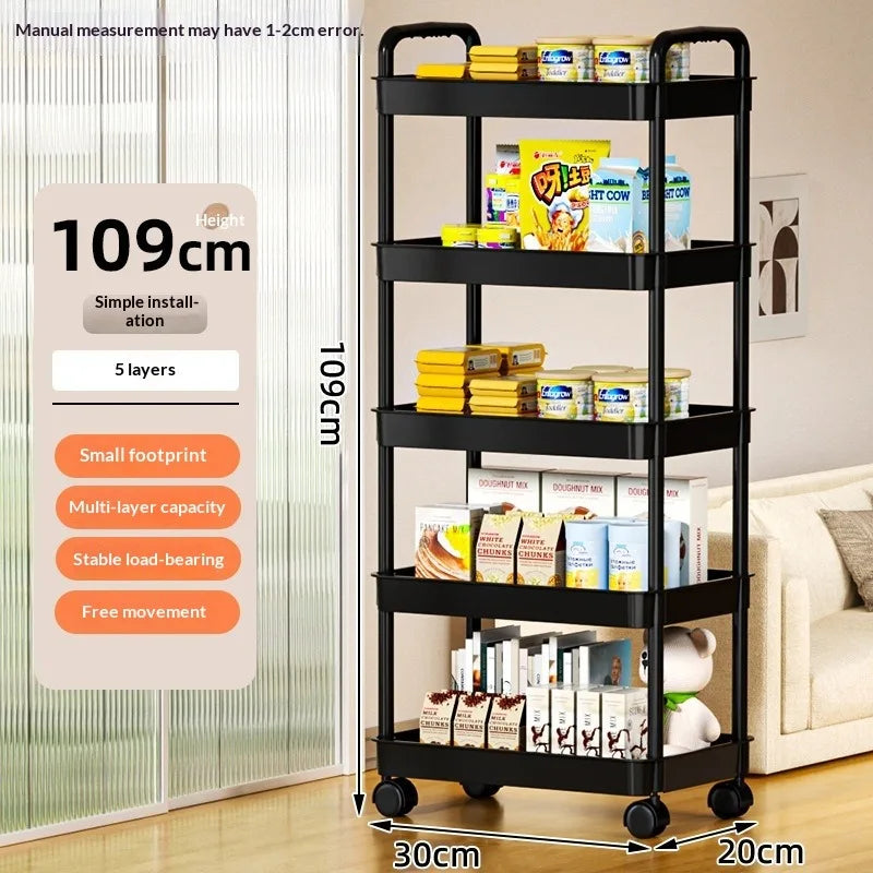 5-Tier Kitchen Storage Cart On Wheels For Snacks And Produce