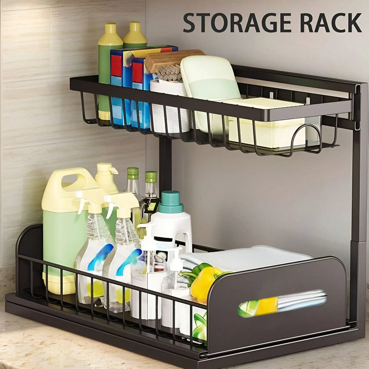 Under Sink Organizer Rack 2 Tier Sliding Cabinet Drawer