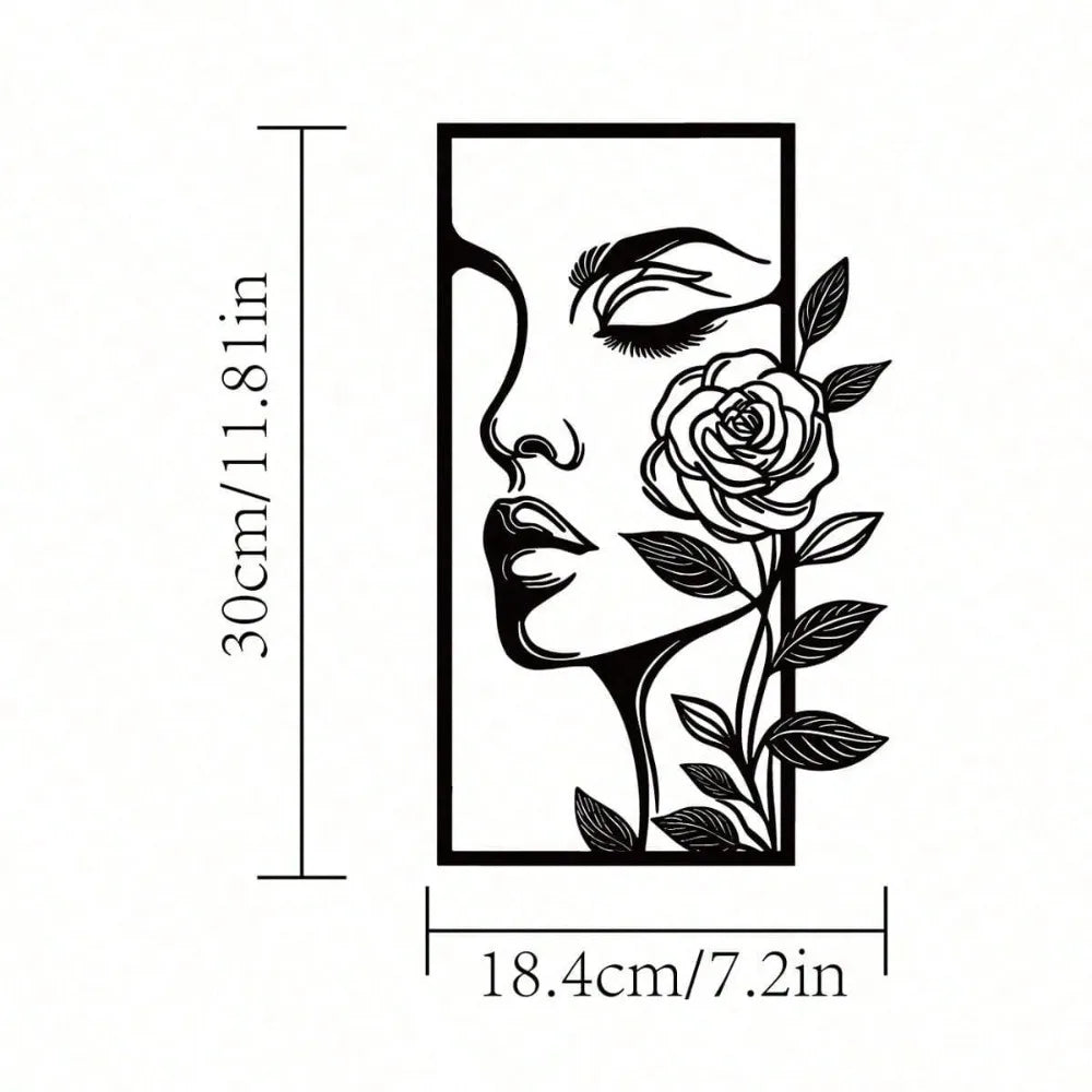 Metal Wall Art Woman Flower Portrait Outline Decor