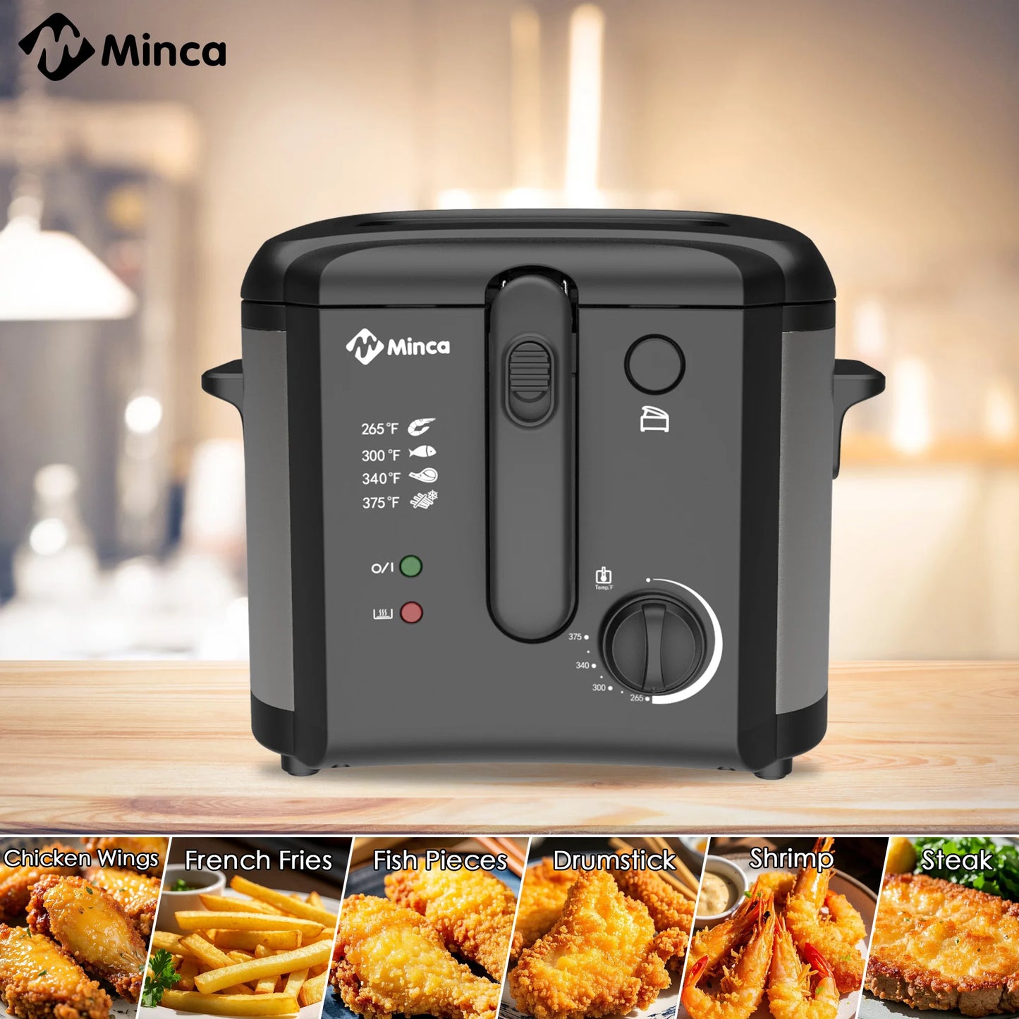 M Minca 1500W Fryer With Nonstick Temperature Control Detachable Lid Odor Filter