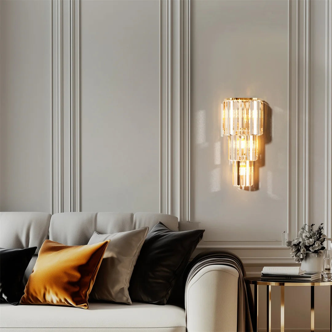 LUVODI Modern Crystal Wall Lamp Three Layer Sconce Light E14
