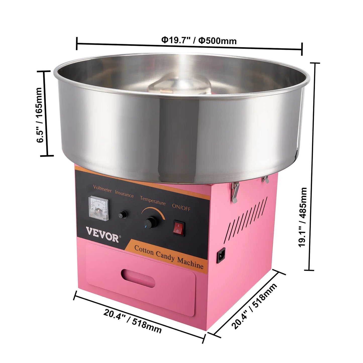 SucceBuy Electric Cotton Candy Machine Commercial Floss Maker Stainless Bowl