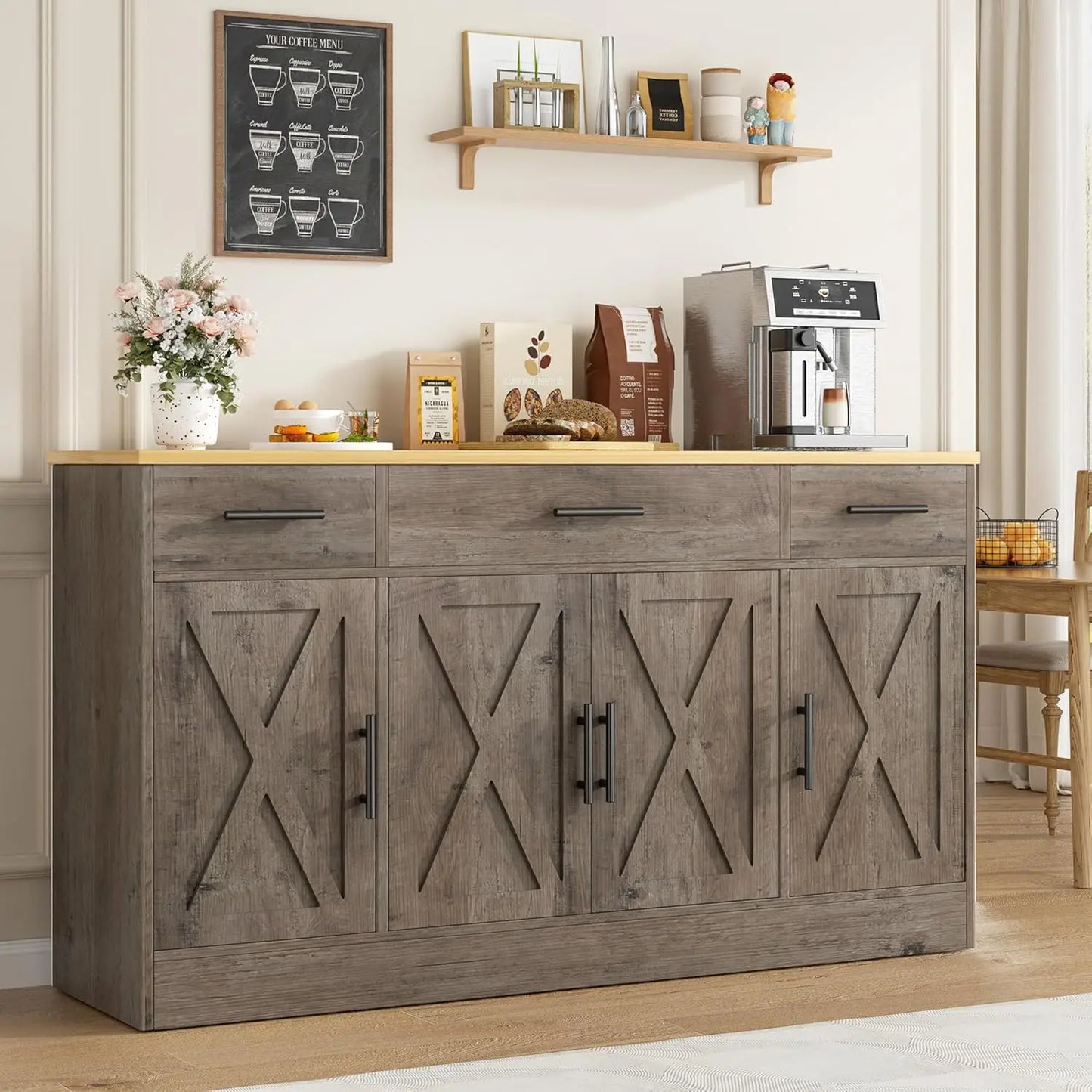 Buffet Cabinet Storage Sideboard With Adjustable Shelves And Drawers
