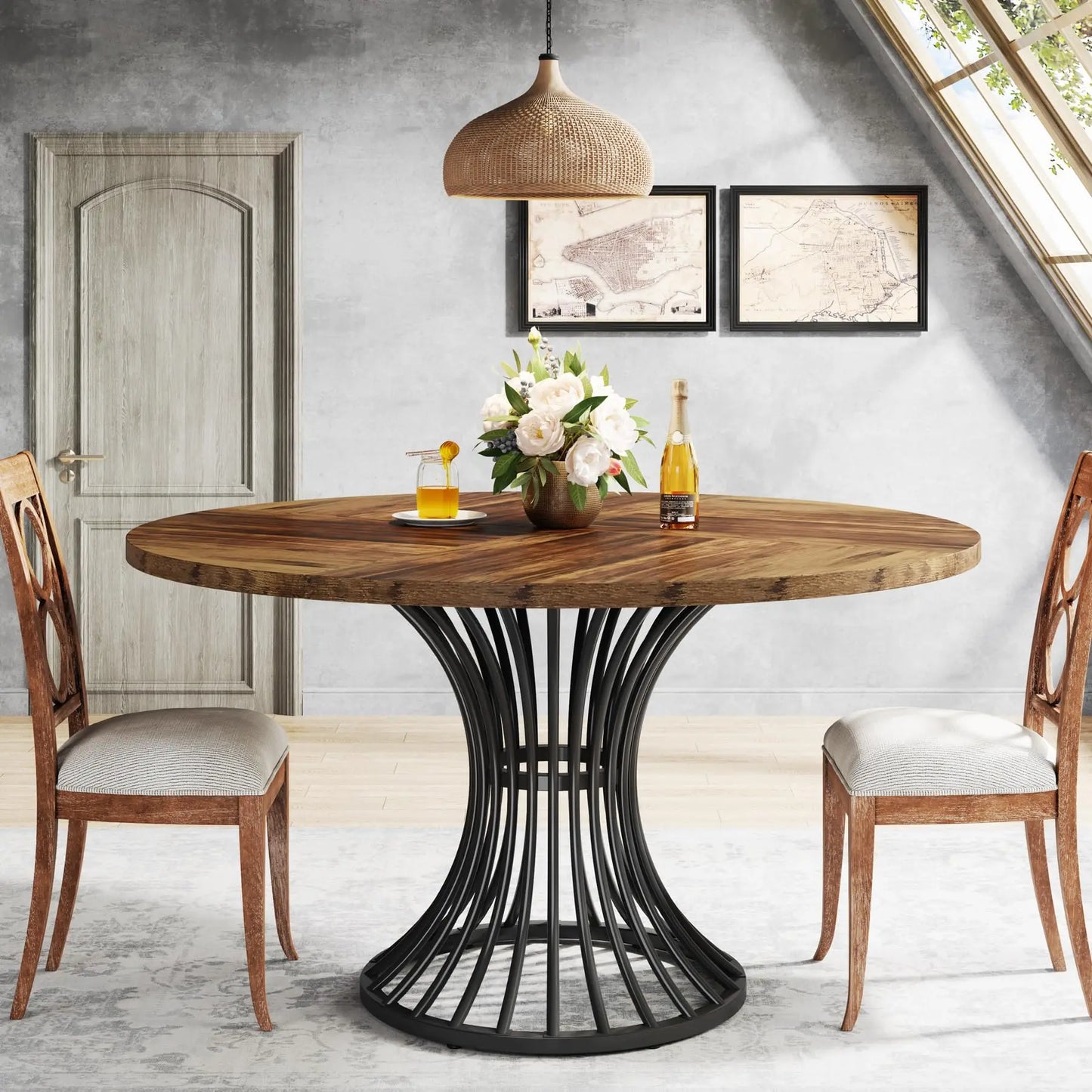 Tribesigns Round Dining Table, Farmhouse Industrial Kitchen Table