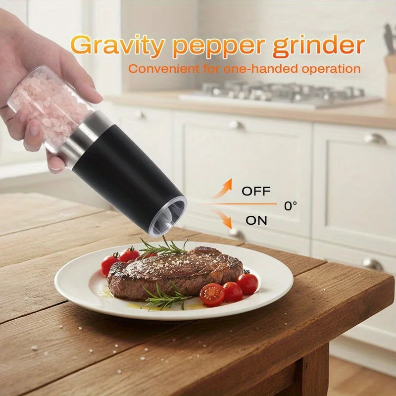 Electric Gravity-Sensing Salt And Pepper Grinder Set With LED Light