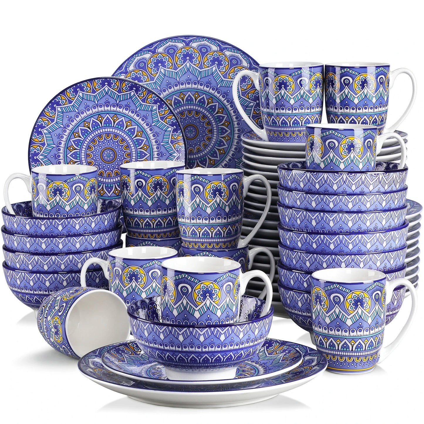 MALACASA Bohemian Mandala Pattern Porcelain Dinnerware Set 16 32 48 Pieces
