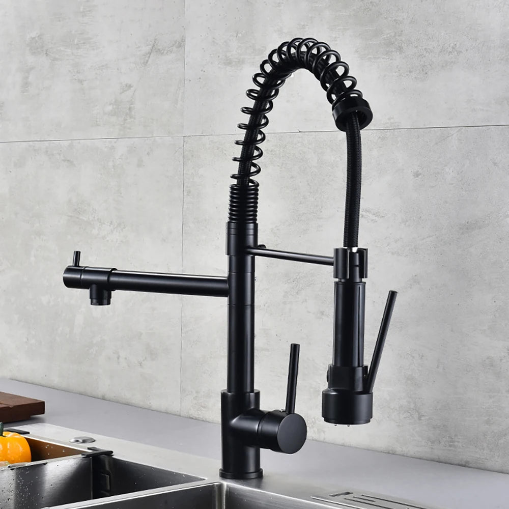 DQOK Brushed Spring Pull Down Kitchen Faucet Deck Mounted