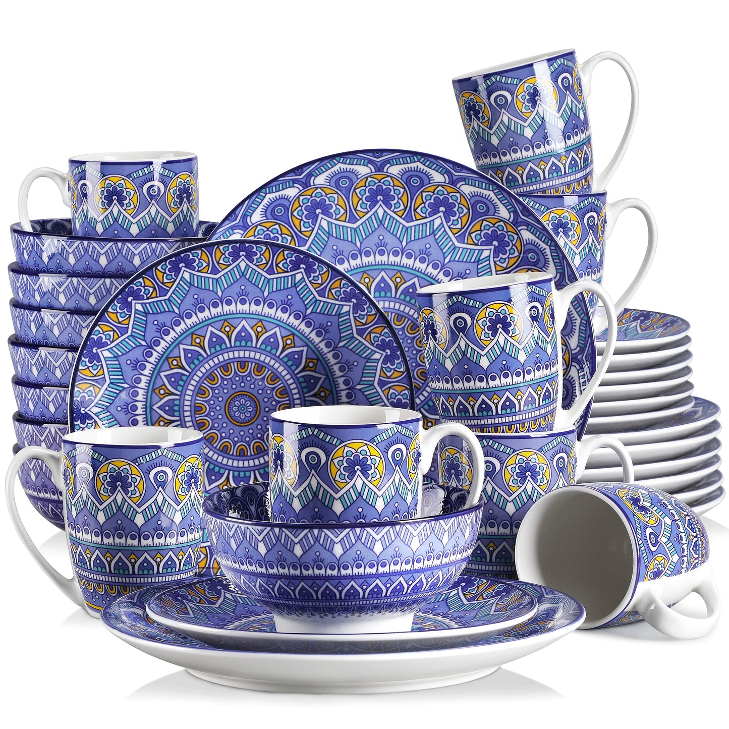 MALACASA Bohemian Mandala Pattern Porcelain Dinnerware Set 16 32 48 Pieces
