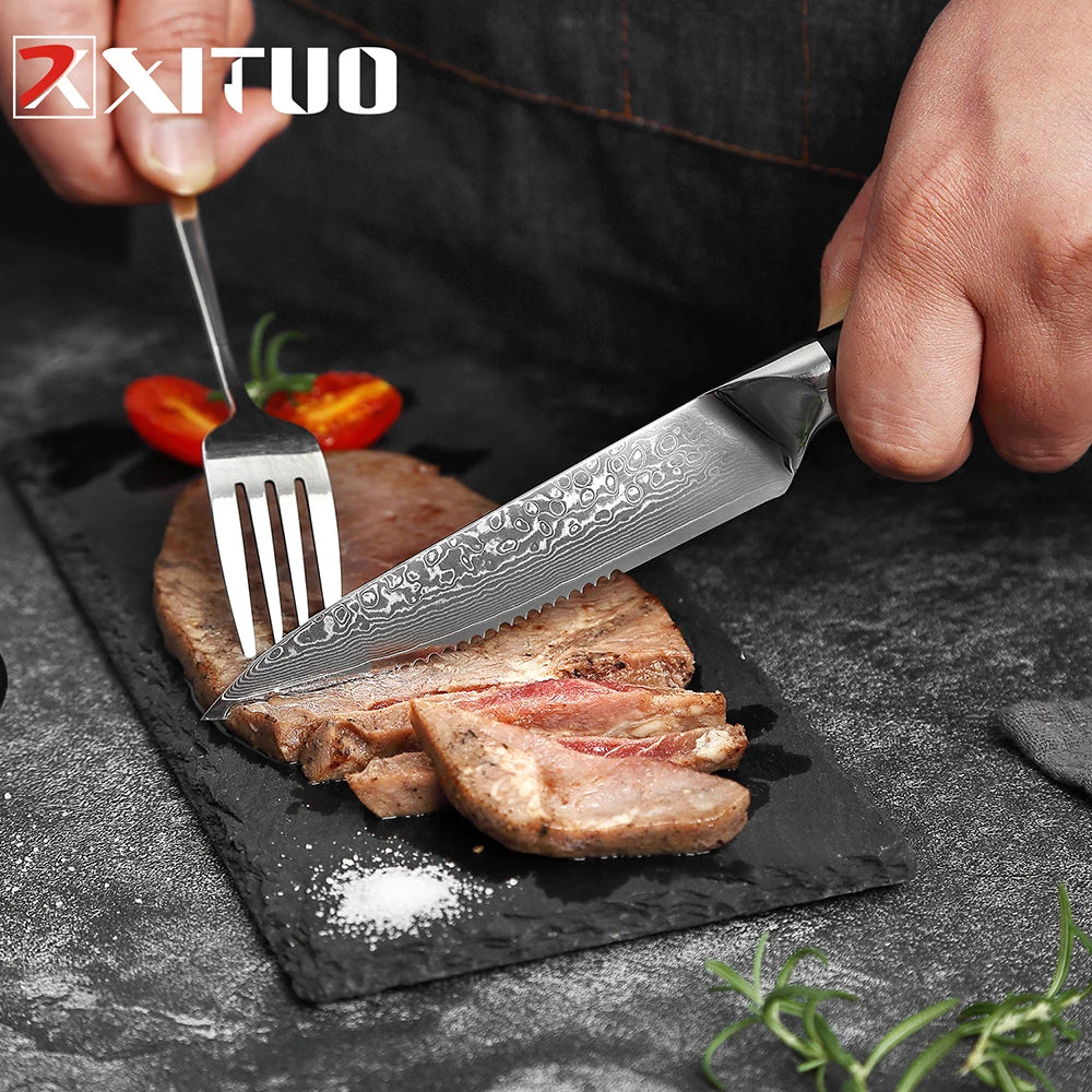 XITUO Damascus Steel Steak Knife Set With G10 Handle