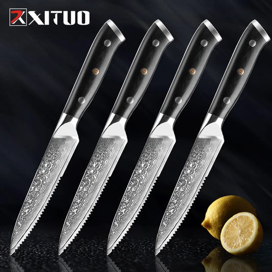 XITUO Damascus Steel Steak Knife Set With G10 Handle