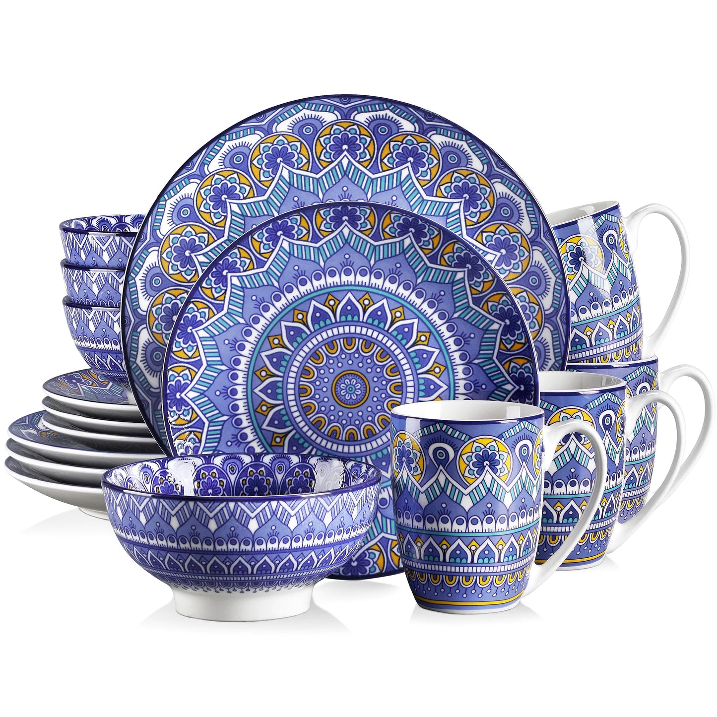 MALACASA Bohemian Mandala Pattern Porcelain Dinnerware Set 16 32 48 Pieces