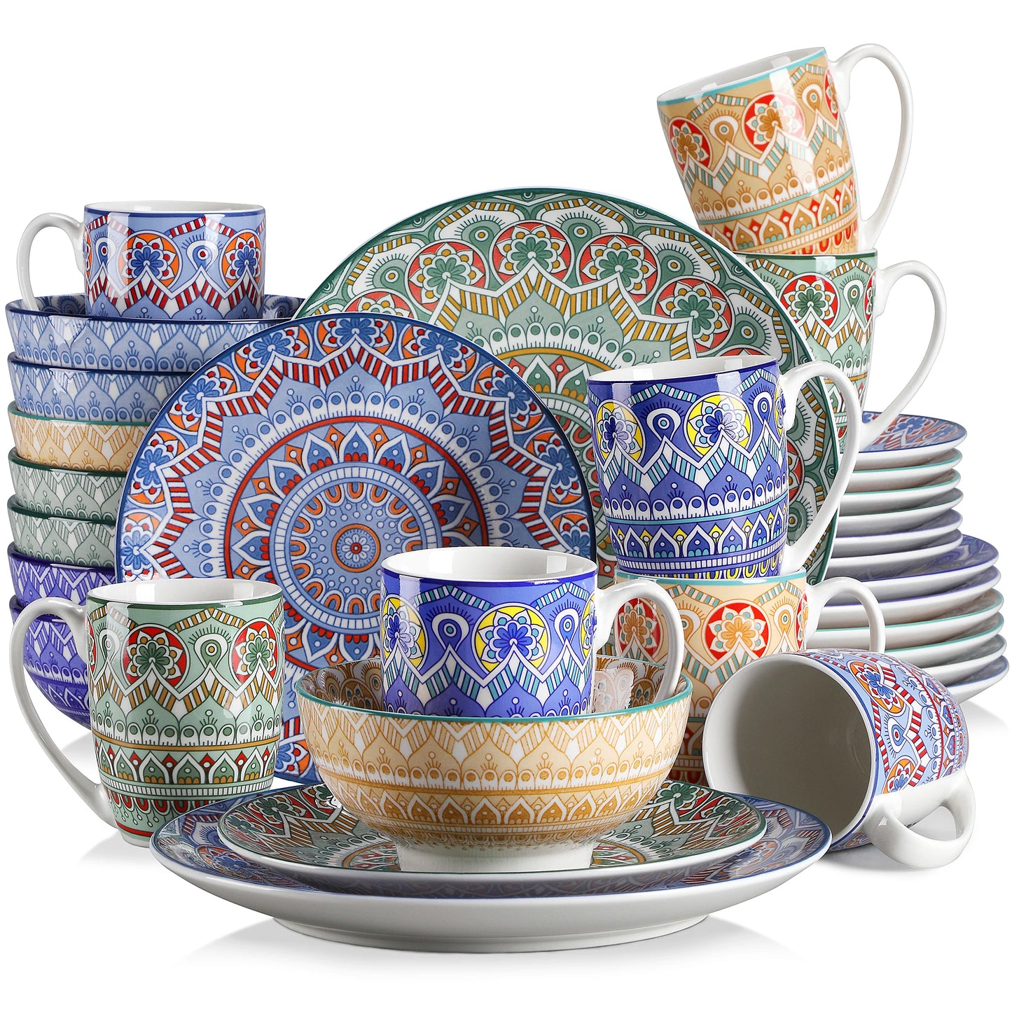MALACASA Bohemian Mandala Pattern Porcelain Dinnerware Set 16 32 48 Pieces