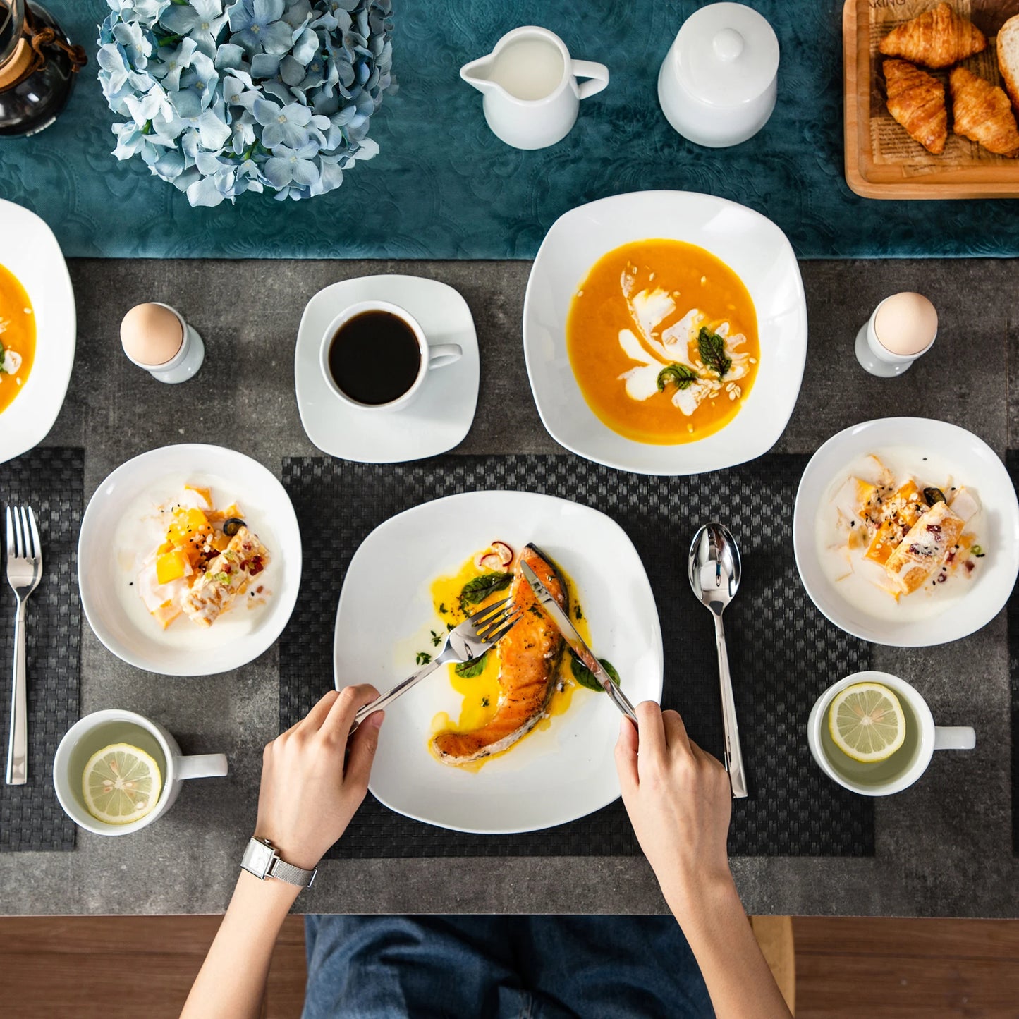 Malacasa 50 Piece Porcelain Dinner Set With Serving Bowls