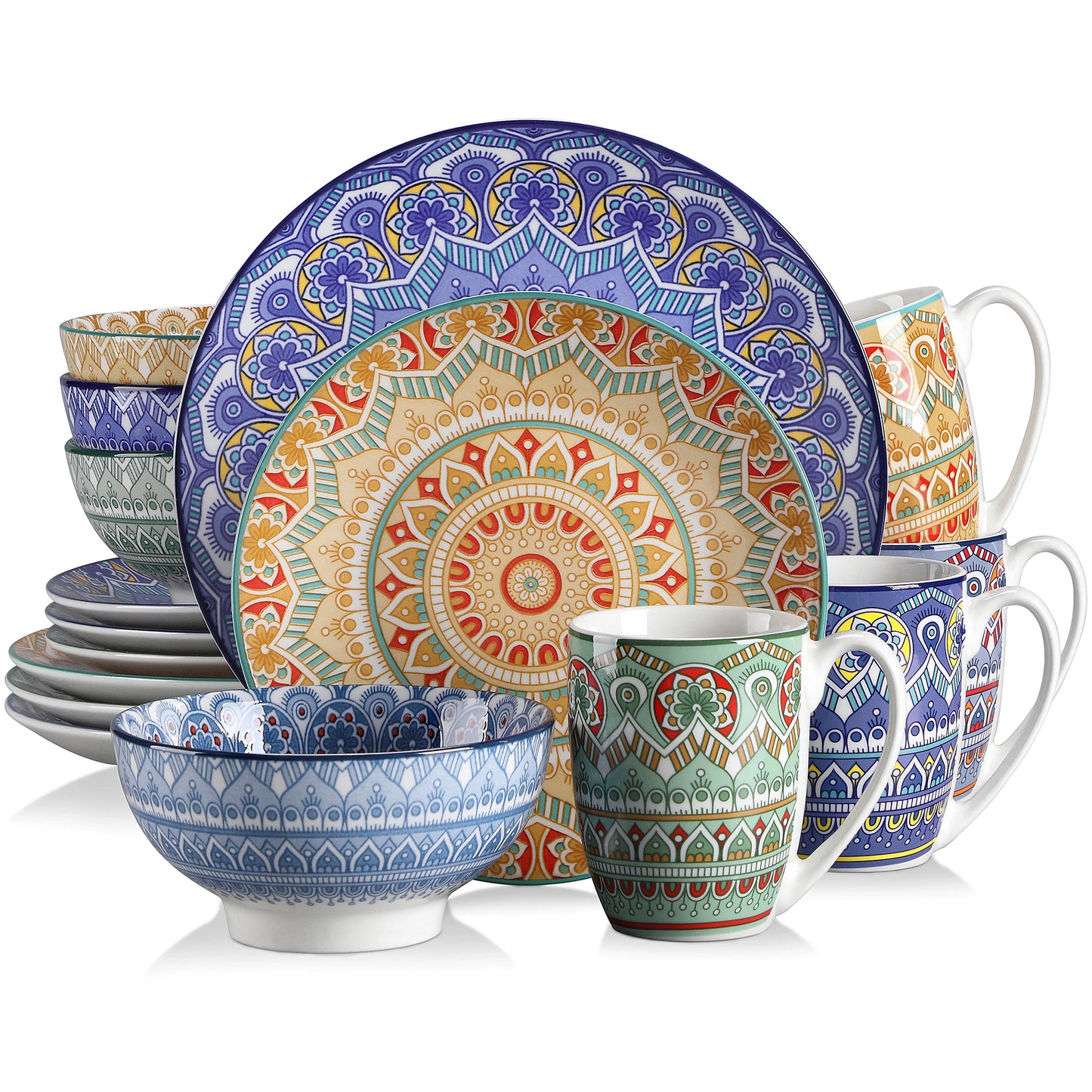 MALACASA Bohemian Mandala Pattern Porcelain Dinnerware Set 16 32 48 Pieces