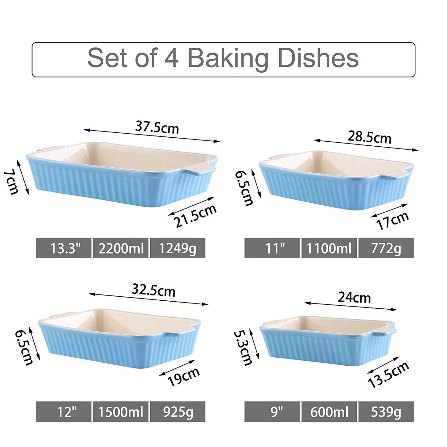 MALACASA 4 Piece Table Baking Dish Set With Ceramic Handles