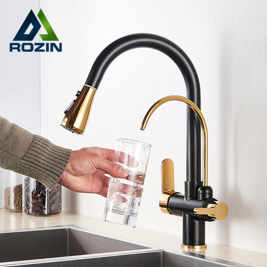 Rozin Filtered Kitchen Faucet With Pull Out Sprayer Three Way