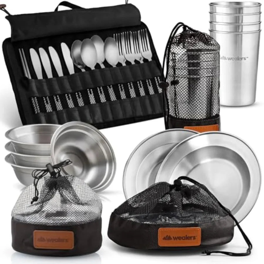 Complete Bamboo Camping Tableware Set With Cups And Bowls