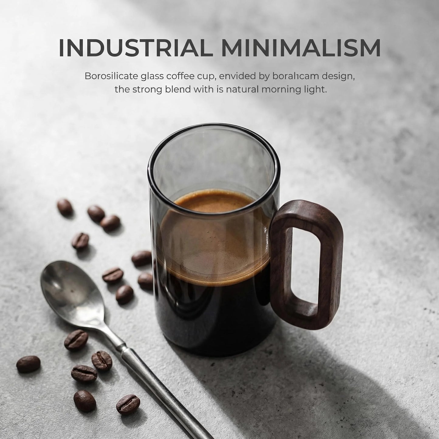 Borosilicate Glass Coffee Mug With Walnut Handle Dishwasher Safe