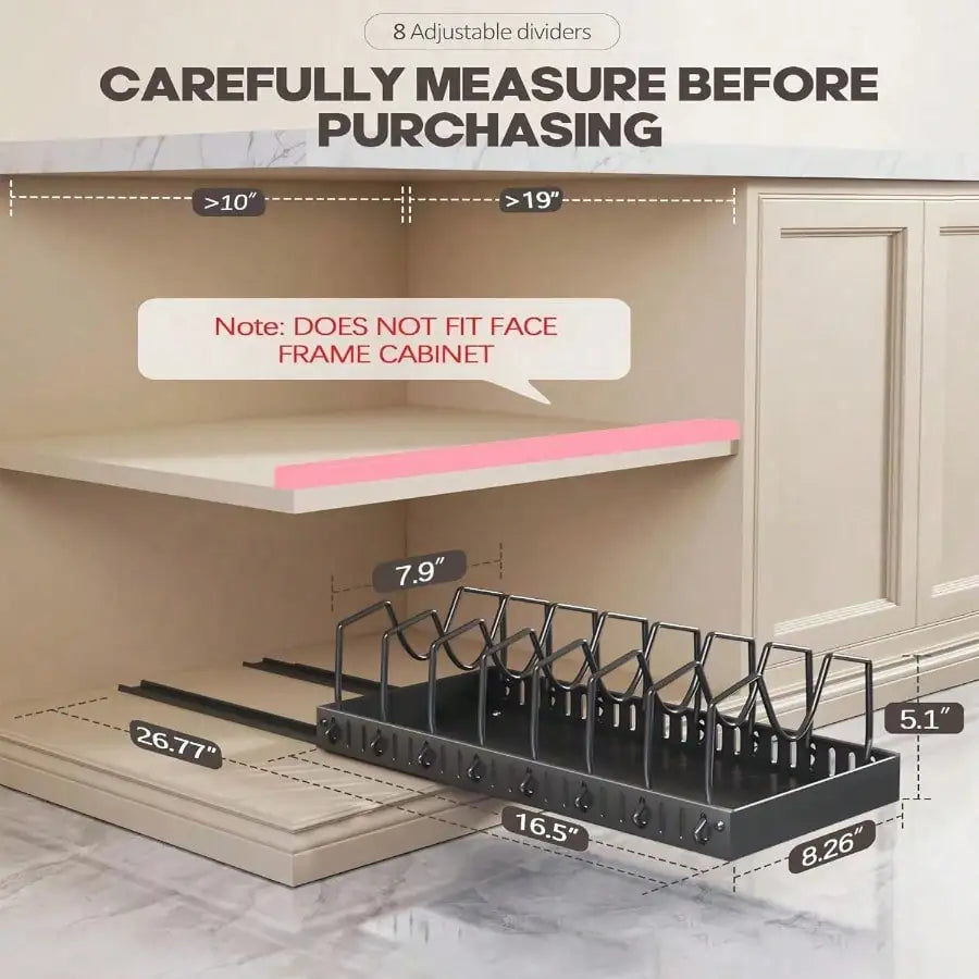 Pull Out Pot And Pan Organizer With 10 Adjustable Dividers