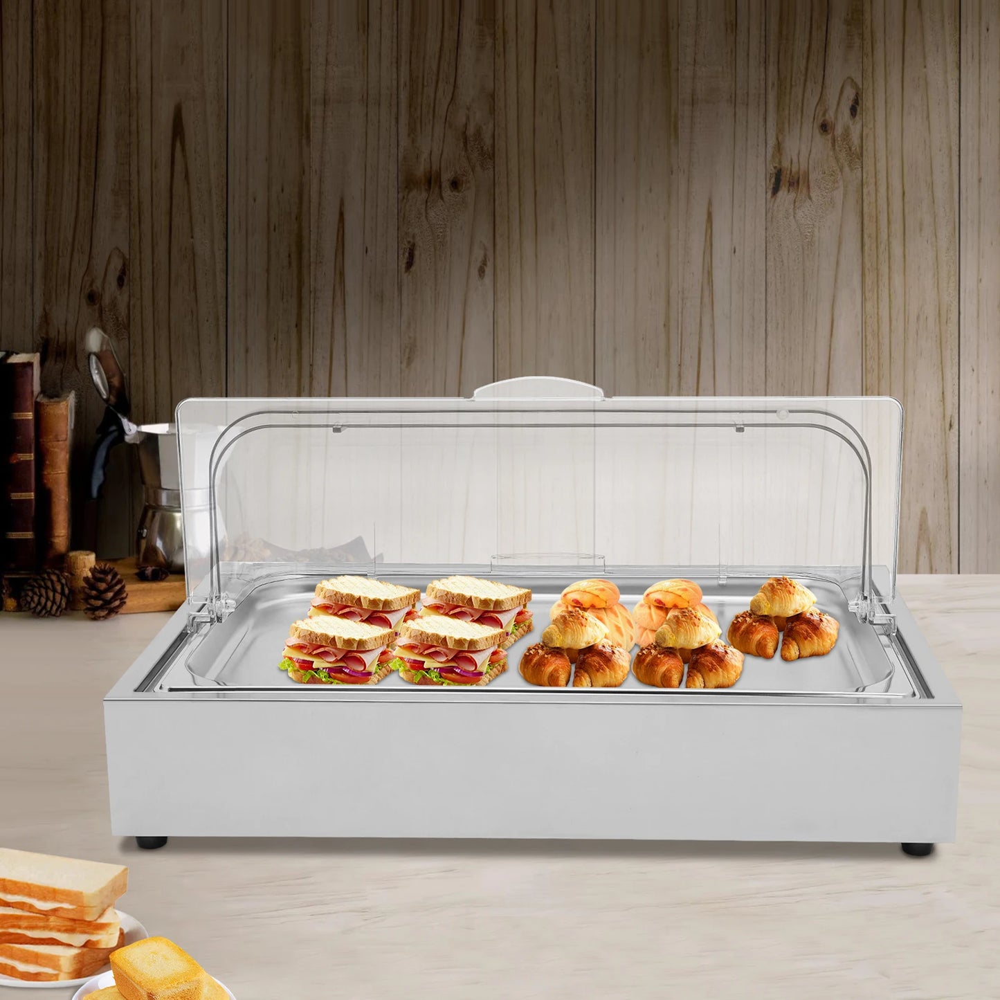 Stainless Steel Food Serving Display Tray With Roll Top Cover