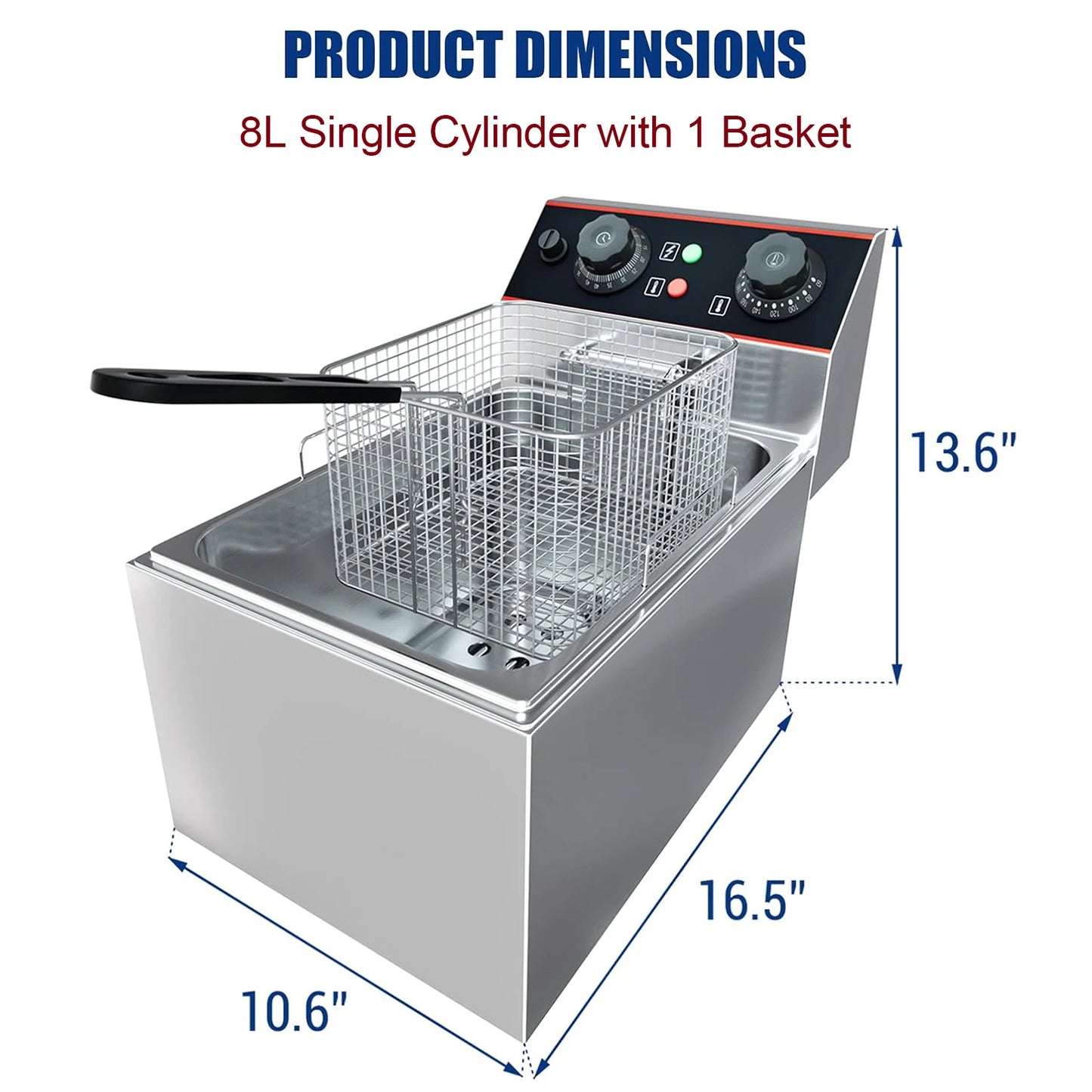 Acekool Commercial Electric Deep Fryer Stainless Steel Baskets Adjustable