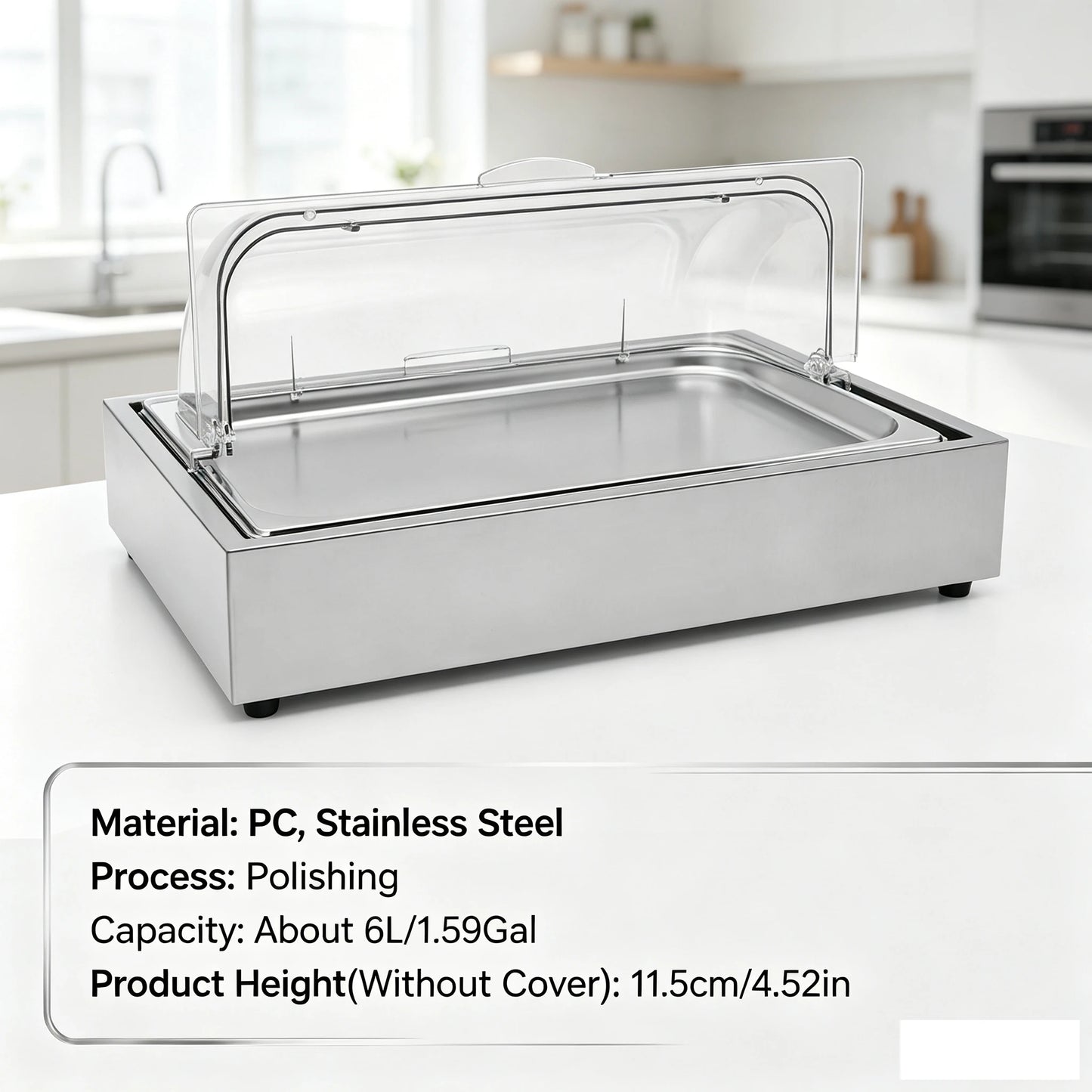 Stainless Steel Food Serving Display Tray With Roll Top Cover