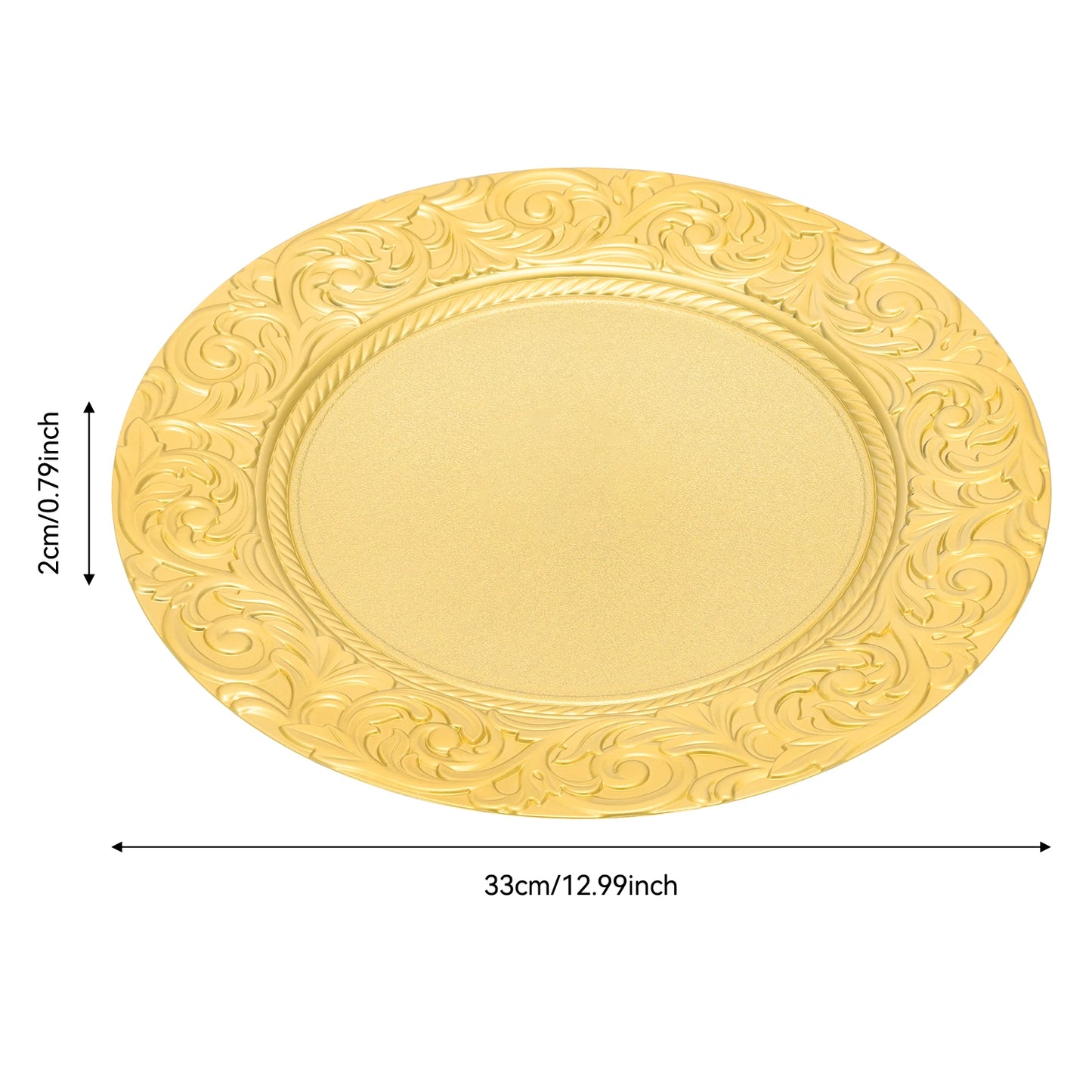 Gold Charger Plates Set 100 Pack Embossed Round Disposable Trays