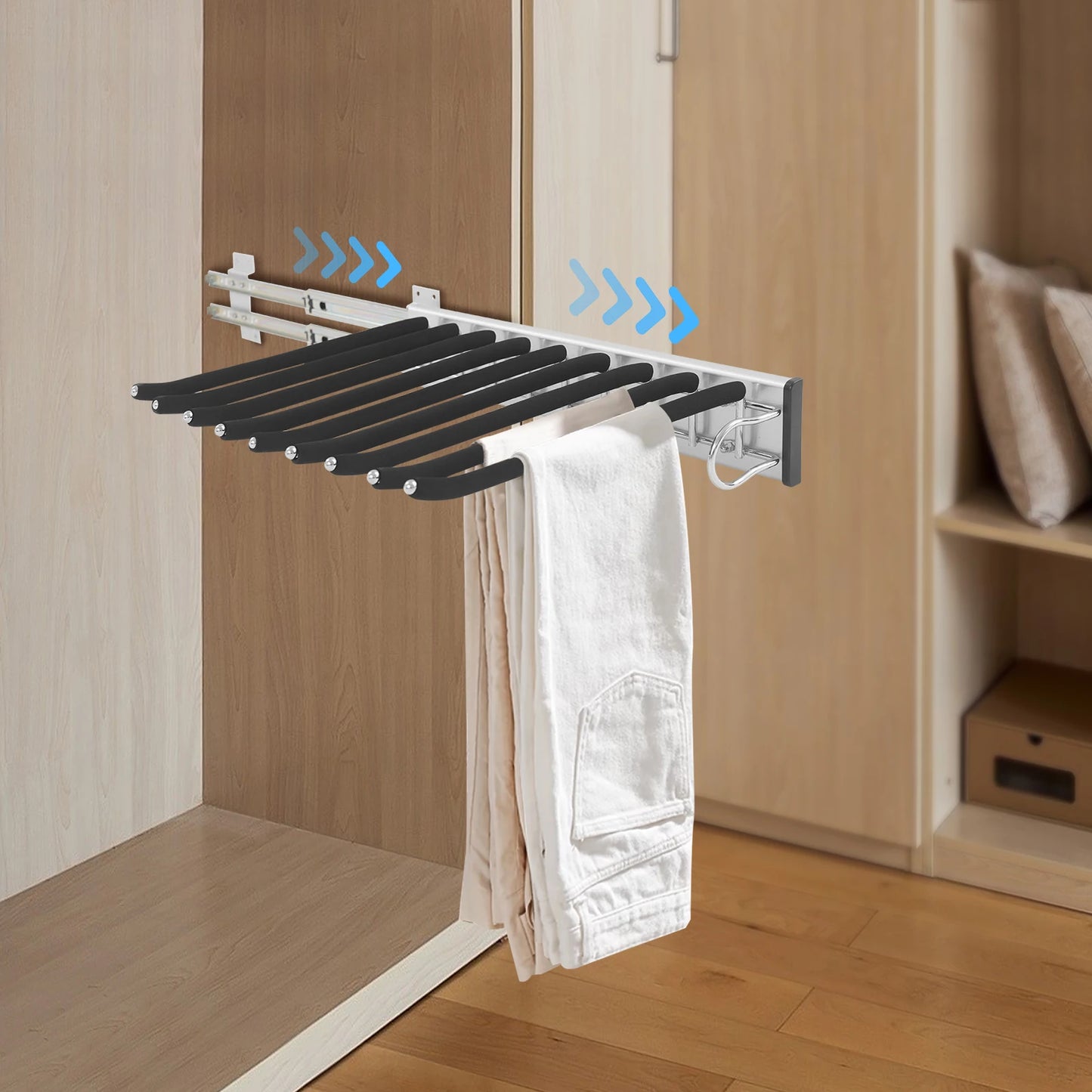 Bymaocar Pull-Out Pants Rack With 9 Rods Wall Mount