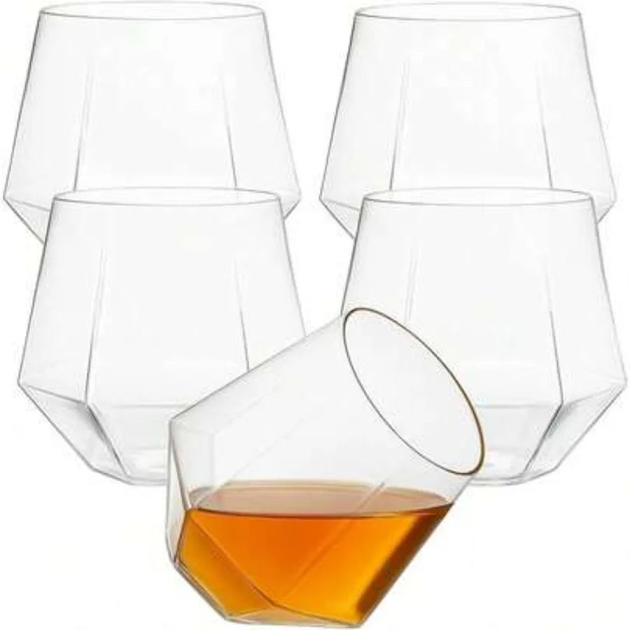 Diamond Unbreakable Stemless Plastic Wine Glasses Disposable 40 Count