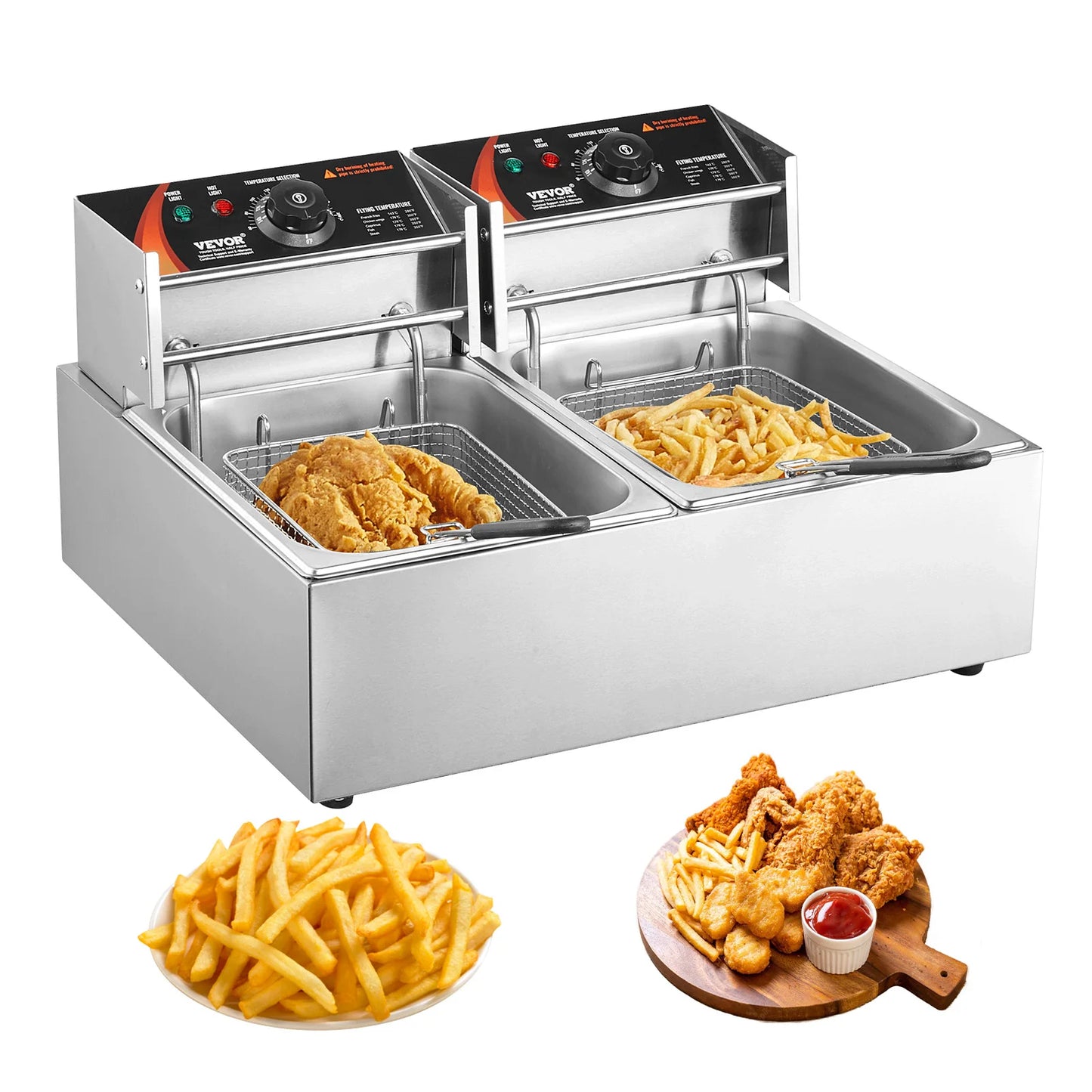 SucceBuy Commercial Deep Fryer With Dual Removable Tanks