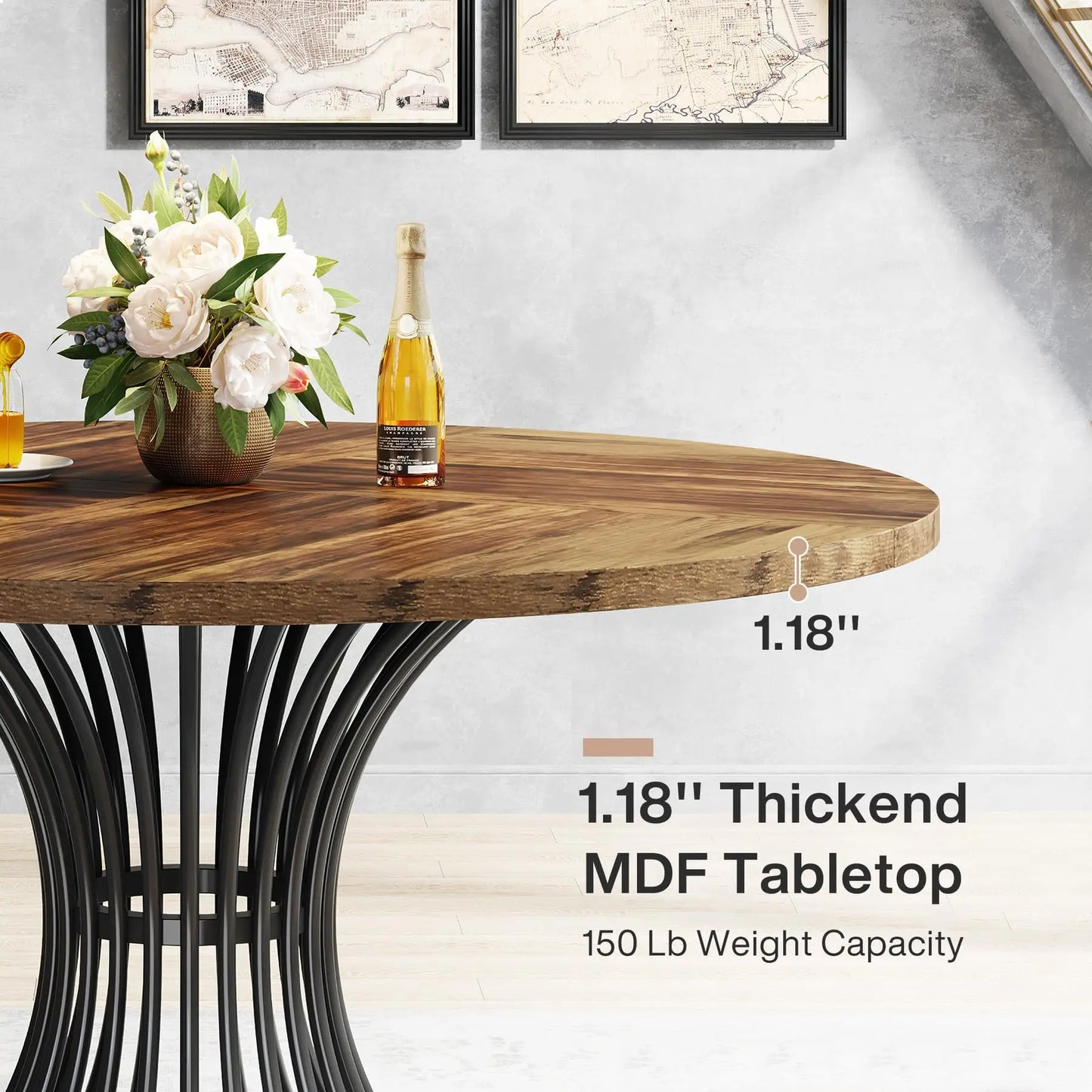 Tribesigns Round Dining Table, Farmhouse Industrial Kitchen Table