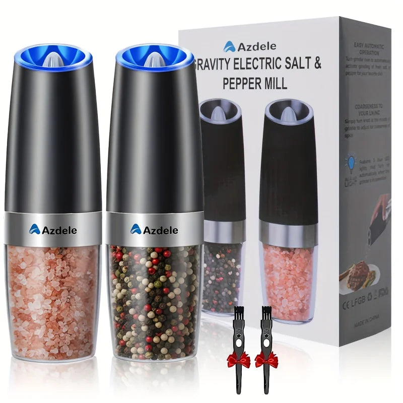 Electric Gravity-Sensing Salt And Pepper Grinder Set With LED Light