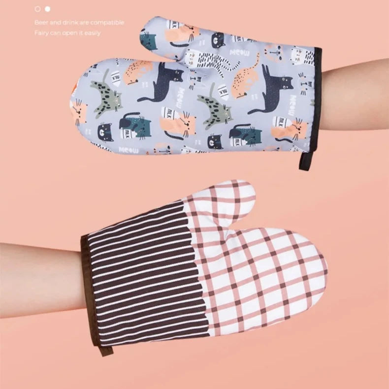 Heat Resistant Microwave Oven Mitts Cotton Non Slip Insulated Gloves