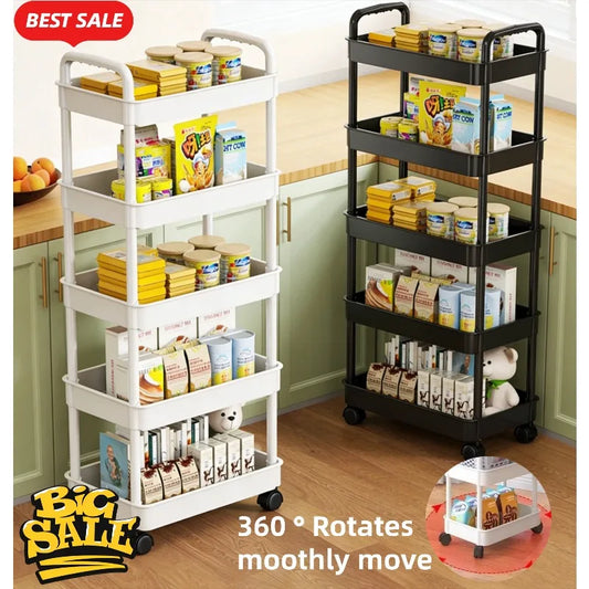 5-Tier Kitchen Storage Cart On Wheels For Snacks And Produce