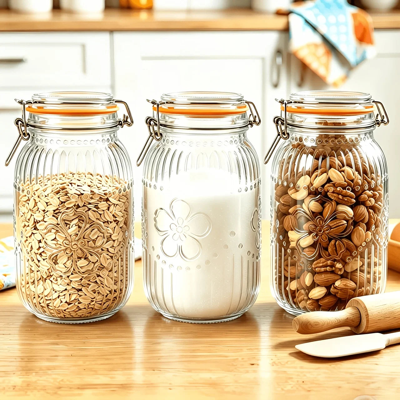 Wide Mouth Mason Jars Airtight Glass Canisters For Kitchen Pantry