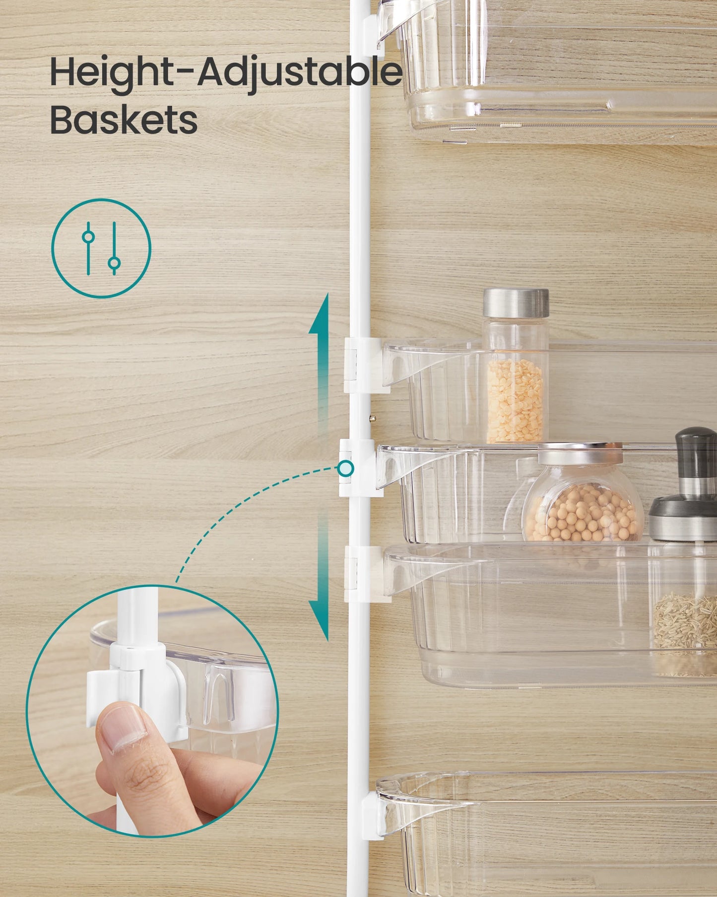 SONGMICS Over The Door Pantry Organizer 6 Tier Adjustable Baskets Spice Rack