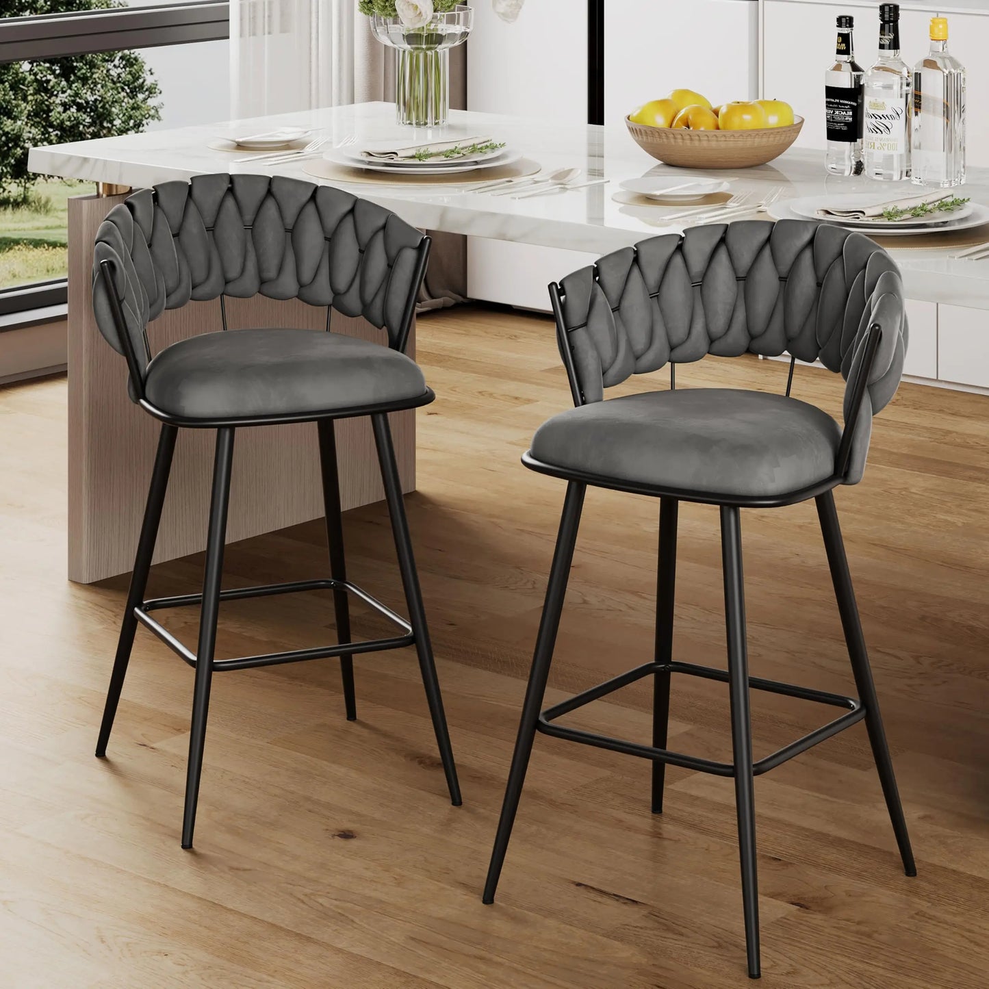 Xiaolang Velvet Bar Stools Set Of 4 Modern Comfort Style
