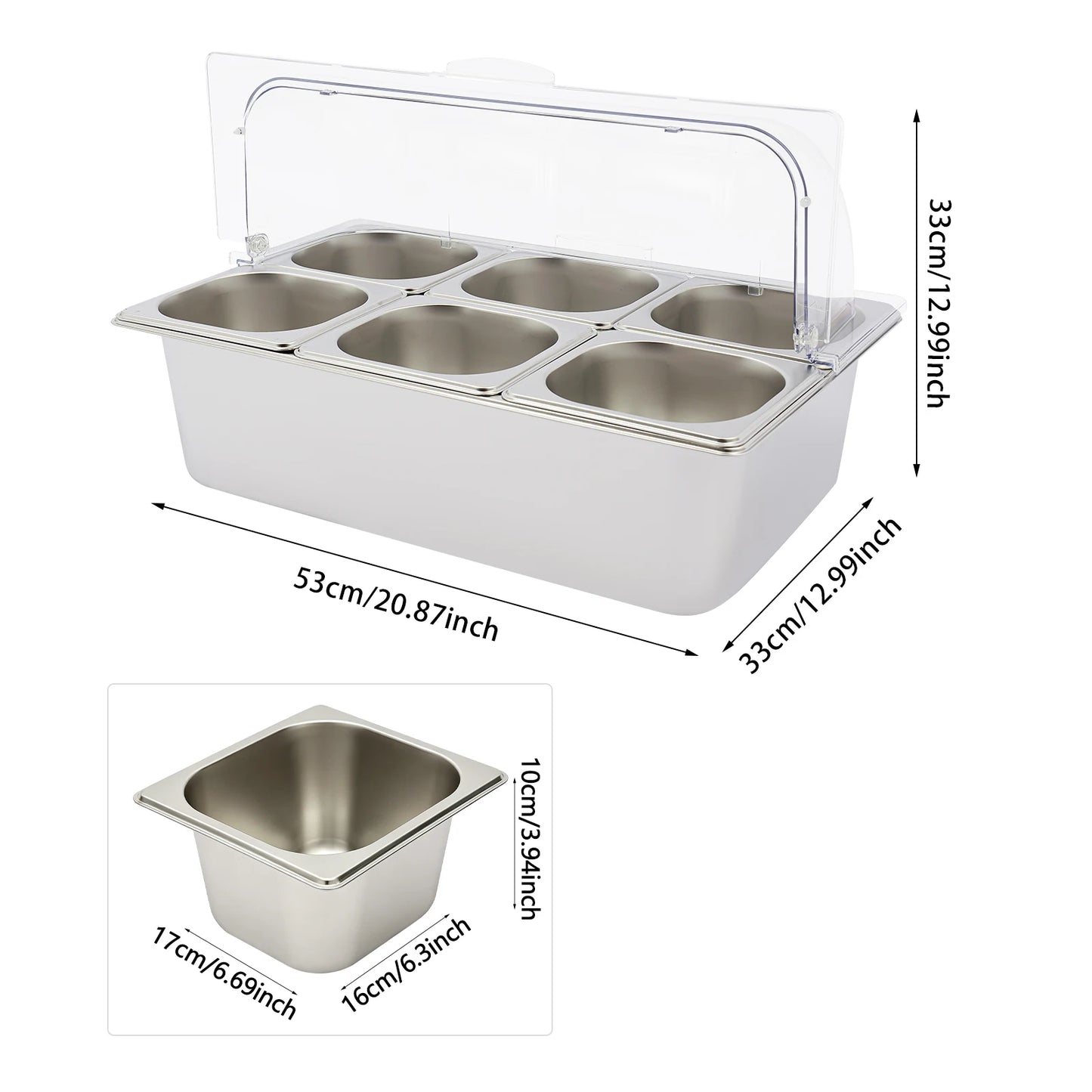 Ice Food Serving Display Tray With 6 Pans Stainless Steel