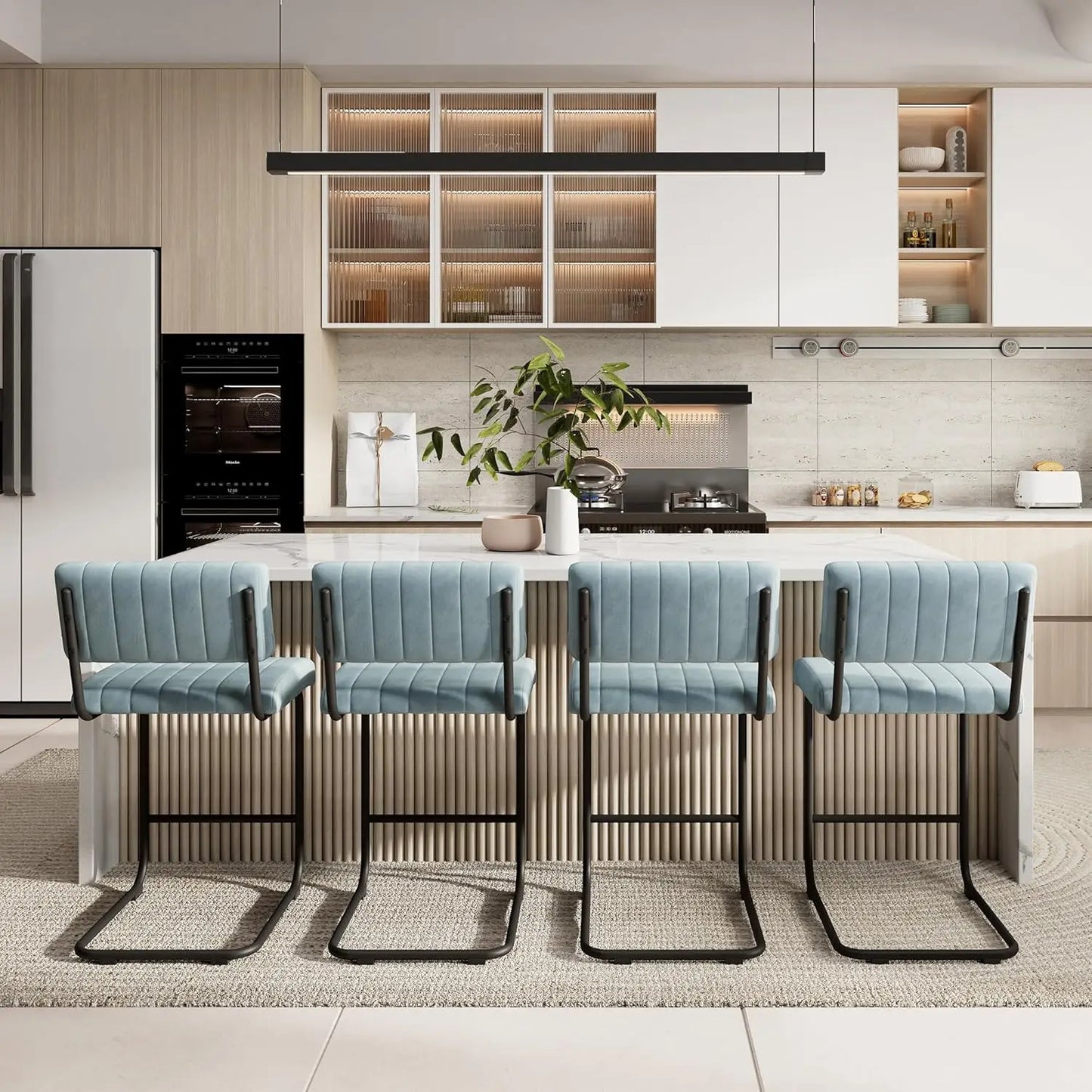 Bar Stools Set Of 4 Cantilever Counter Height Upholstered