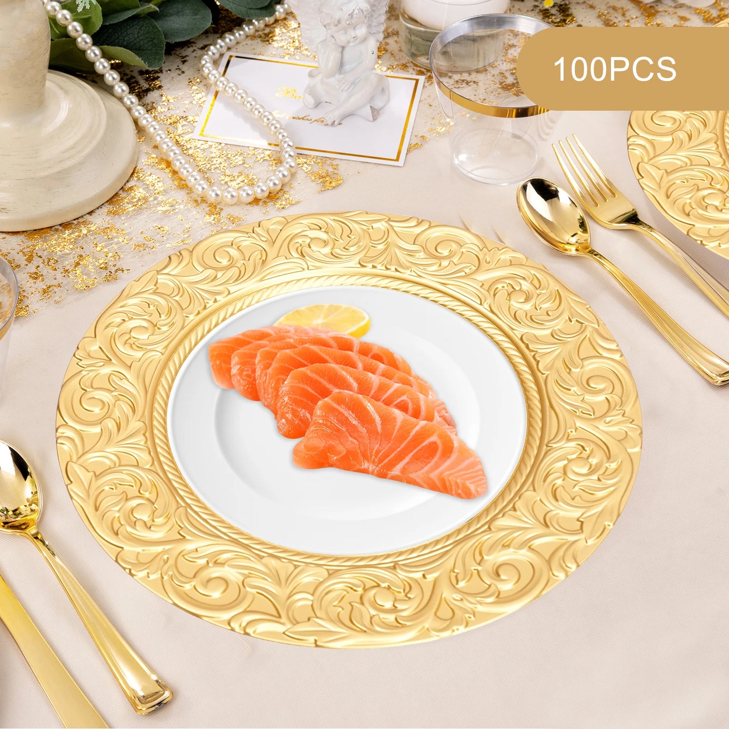 Charger Plates 100-Piece Round Set Reusable Serving Plates For Weddings