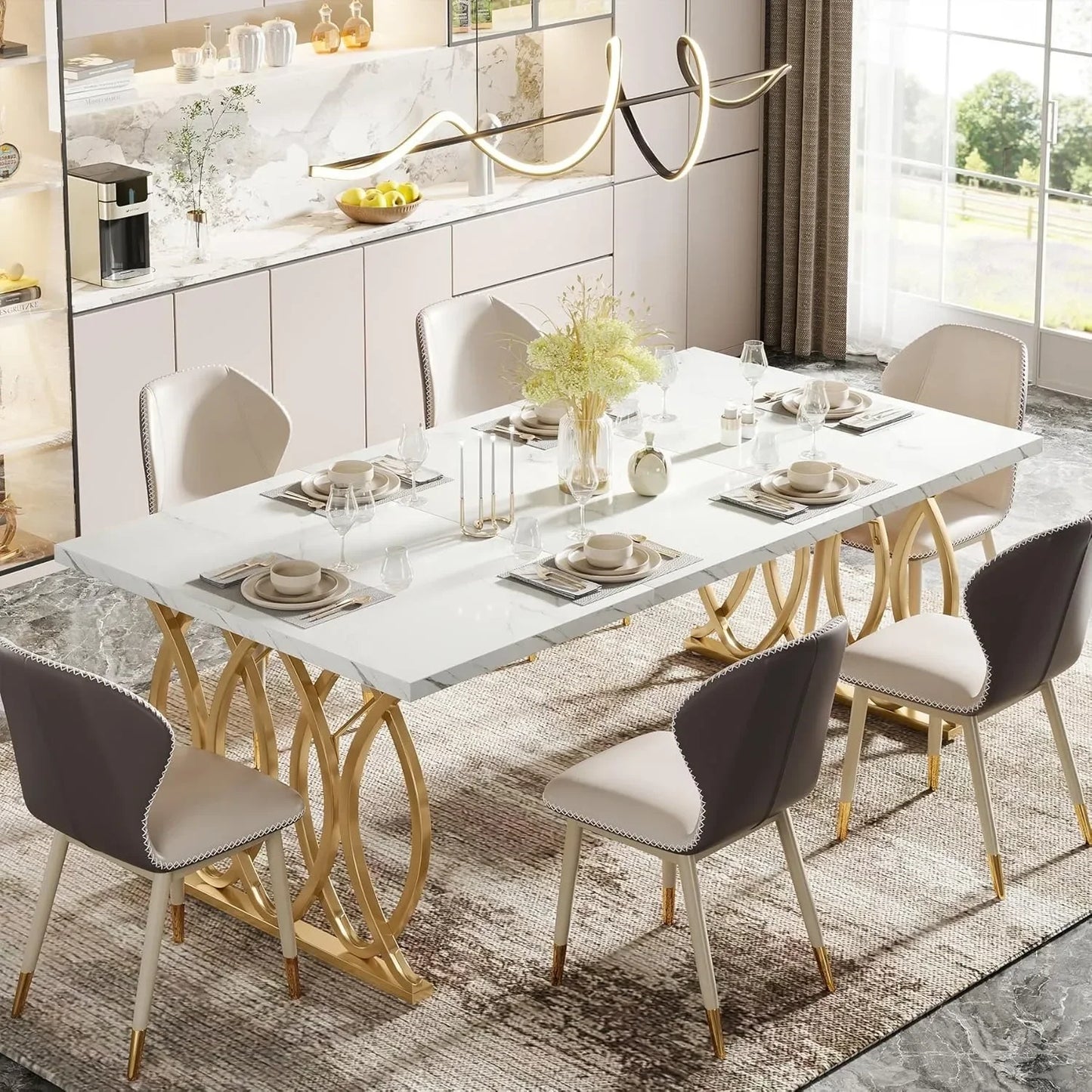 LITTLE TREE Modern Dining Table Rectangular Kitchen And Dining Room