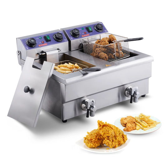 SucceBuy Electric Deep Fryer With Dual Removable Tanks For Commercial Countertop