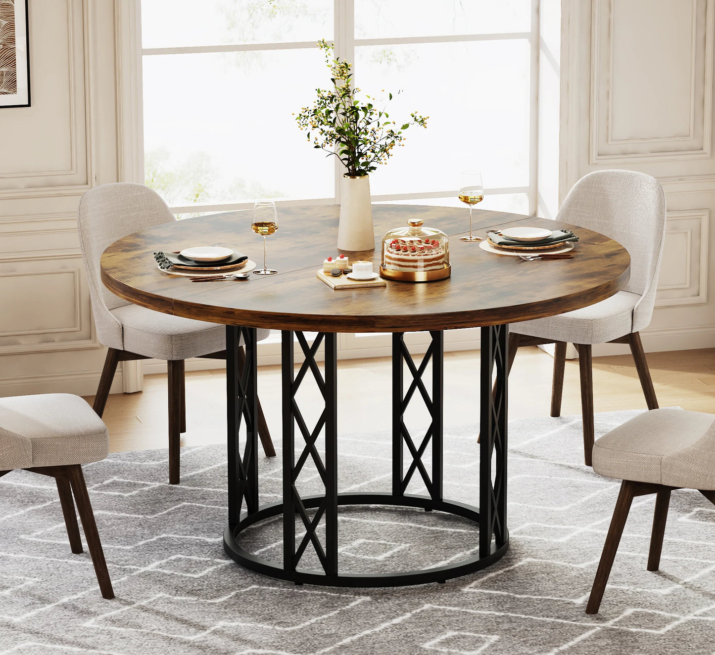 Tribesigns Round Dining Table Farmhouse Kitchen Table For Four