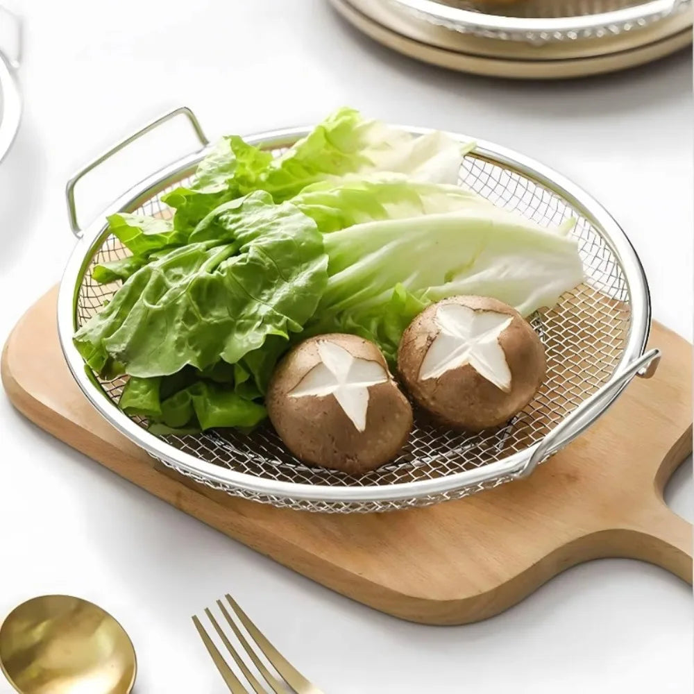 Stainless Steel Frying Rack With Tray Foldable Mesh Basket For Oil Draining